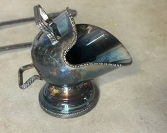 silver plate serving bowl and utensils