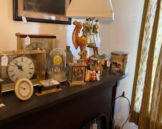 Vintage lamp and misc clocks