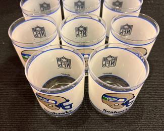 Vintage Seattle Seahawks Frosted Drinking Glasses from Mobile Oil	