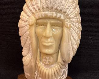 Mike Toledo Signed Carved Alabaster Native American Chief	