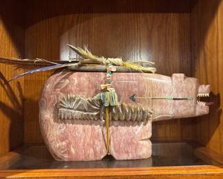 Andy Albeita Carved Hardstone Fetish Bear w/ Feathers