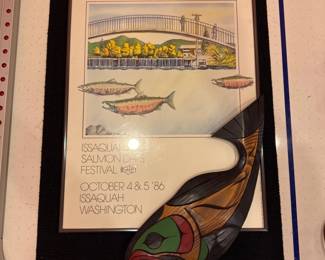 Vintage Salmon Days Framed Poster & Wooden Salmon