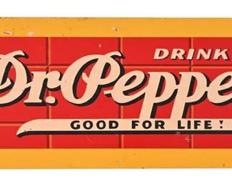 Dr. Pepper Red Brick Tin Advertising Sign
Measures 15 1/4" x 5 3/4".