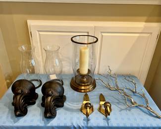 wall sconces, brass candle holders, necklace hanger

