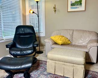 Ekornes Stressless recliner and Italian leather loveseat