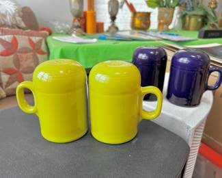 Fiesta chartreuse and cobalt blue stove shakers, salt and pepper