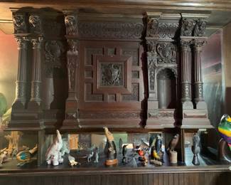 1893 Revival Period Ornate Carved Side Board / Back Bar