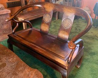 Late 19th/Early 20th Century Chinese Hardwood Horseshoe Bench - Two Seat