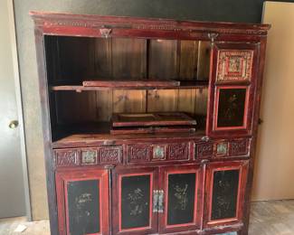 Antique Chinese Red & Black Lacquered Cabinet