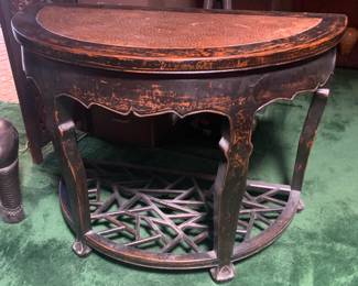 Demi-Lune Chinese Table w Rattan Top