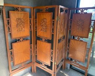 1950s Teak Four Panel Decorative Screen Room Divider