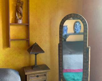 Art Deco Oval Bamboo Cheval Dressing Mirror