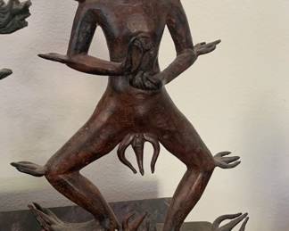 Antique Indian Red Lacquered Bronze Rudra Shiva Statue