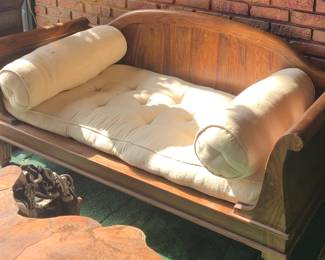 Vintage Wooden Daybed with Cushion and Bolsters