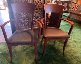 Pair of Sibau Cherry Wood Armed Dining Chairs, Set of Eight Total