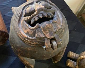 Carved Wood Chinese Foo Dog / Incense Burner
