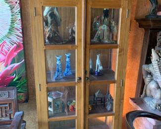 Double Arch Antique Wood and Glass Curio Cabinet