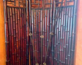 Three Panel Dark Stained Bamboo Room Divider