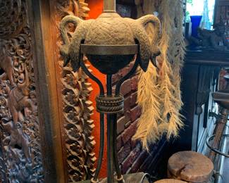 Antique Bronze Table Lamp with Swan Motif