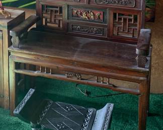 19th Century Hardwood Chinese Bench / Settee, Vintage Old Ghana Handmade Carved Wood Ashanti Stool