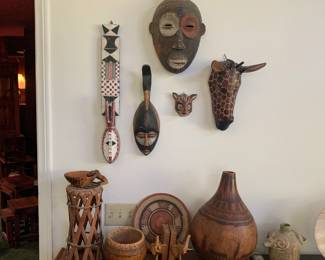 Collection of African Masks, Bowls, and Carvings