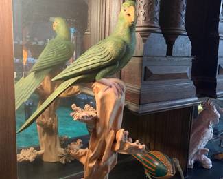 Carved Parrot Sculpture on Branch