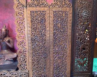 Ornate Vintage Teak Panels, Four Available