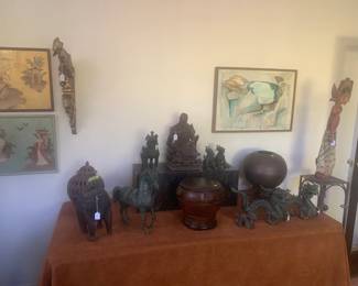 Collection of Asian Art, Bronzes, Acrylic on Paper by Jay Stern, Antique Indian Puppet