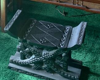 Vintage Old Ghana Handmade Carved Black Wood Ashanti Stool