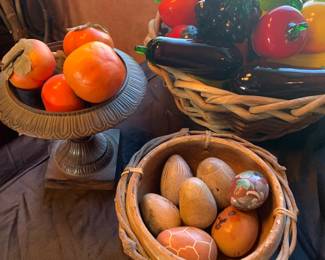 Bowls of Glass Fruit, Pomegranates, and Stone Eggs from Africa