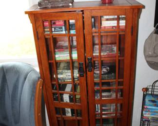 glass pane small bookcase/media cabinet