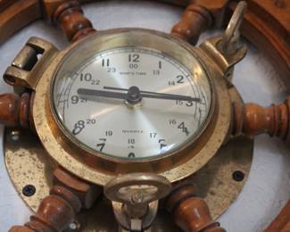 "Ship's Time" brass and wood wall clock