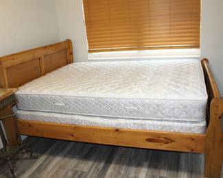 queen mattress set, pine sleigh bed