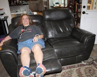 Doreen demonstrating the dual power recliner