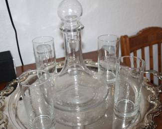 etched ship's decanter set