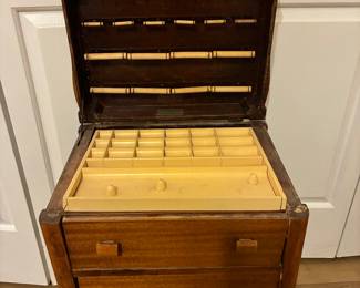 Vintage sewing cabinet, places for thread, notions. Two additional drawers