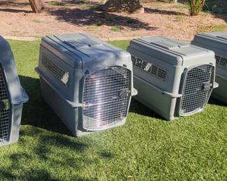 Sky kennels, IPATA compliant for air travel (air cargo). Giant, large and 2 medium kennels. Never used. Portion of sale goes to Rescue organization.