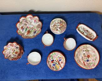 32 piece porcelain set - star shaped bowls, cups, saucers, plates, serving bowl, serving dish