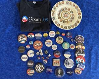 Presidential memorabilia from Eisenhower on. Includes plate with presidents to Nixon, plus Obama t-shirt