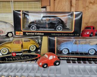 3 Die-cast VW Bugs, 2 Clay, and 1 Plush