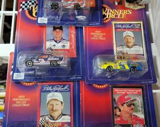 5 Winners Circle Die Cast Cars with Trading Cards