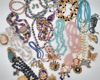 Beaded Necklaces, Bracelets, Cameos and Broches