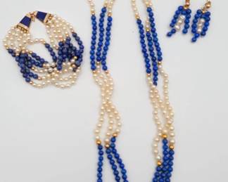 Pearl and Lapis Jewelry with 14k Gold