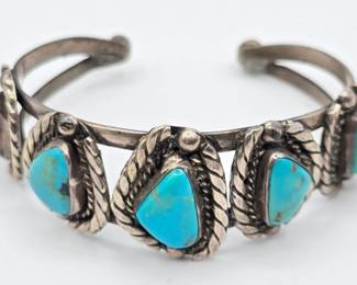Native American Sterling Silver and Turquoise Cuff