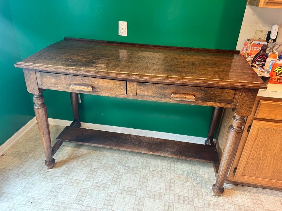 Large Antique Writing / Drafting Table
Great condition! 
Drawers slide well.
We have the locking mechanisms for it.
63 x 28 1/2” x 40” tall
Must be able to move and load yourself 