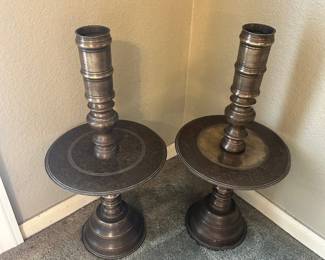 LARGE Vintage Thai Brass Candleholders
Great condition!
11” across x 22” tall
