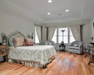 CUSTOM CONTENTS OF MASTER BEDROOMBEDDINGANTIQUE LIGHTING FRENCH STYLE FURNITURE