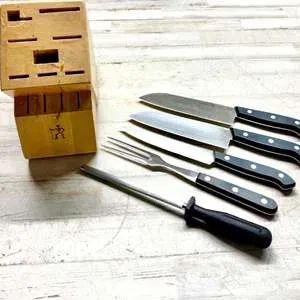 Henckels Knife Set w/ Block – Santoku Chef Carving Knife Fork & Honing Steel