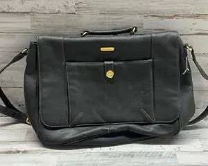 Vintage Capezio Black Leather Messenger Bag with Brass Hardware Large Carryall Tote