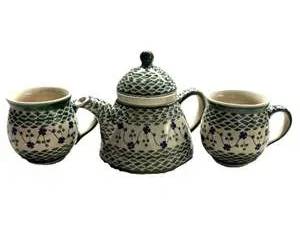 Handmade Polish Pottery Teapot & Mug Set – Manufaktura Boleslawiec Floral Pattern